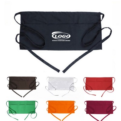 3 Pocket Half Apron Restaurant Cafe Waist Waiter Apron