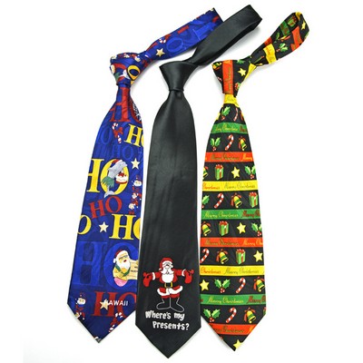 57.13" L x 3.55" W Custom Polyester Silk Christmas Necktie For Men Boys